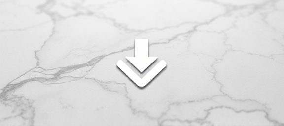minimalist download symbol, thoughtful, conveying ease of access, photorealistic, over a sleek marble surface, highly detailed, with slight motion blur of digital elements, matte finish, black and white palette, diffused lighting, shot with a macro lens.