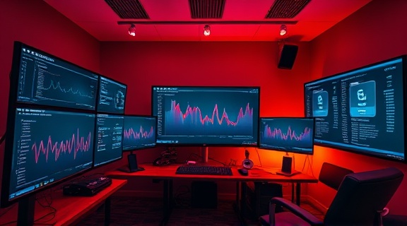 next-gen VoIP SIP, optimized, routing communications, photorealistic, in a tech startup's digital design room with multiple screens, highly detailed, real-time analytics and code streams, smooth gradients, electric orange, warm studio lights, shot with a prime lens